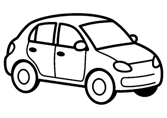 Um carro de passageiros pequeno com formas arredondadas com contornos distintos e grandes campos limpos para colorir para crianças.