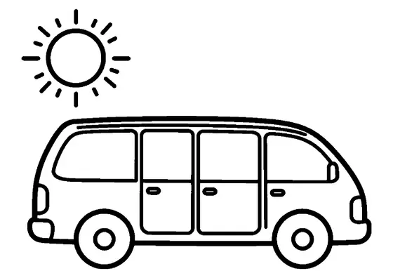 Grande auto di profilo sotto un sole splendente, con ampi finestrini.
