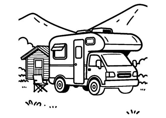 Autorulotă 4x4 de teren instalată într-un loc de campare dintr-o vale montană.