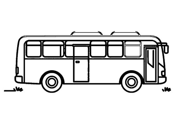 En stadbuss sedd från sidan med stora fönster och rena vita ytor för barn att färglägga.