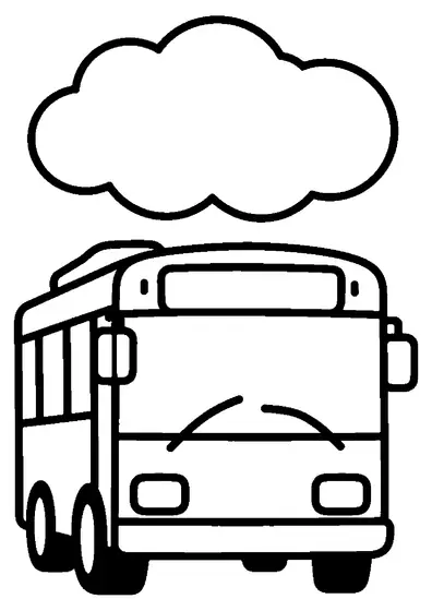 Desenho de um autocarro sob uma nuvem de neve com um grande para-brisas, espelhos e escovas de limagem, com áreas limpas que facilitam a pintura.