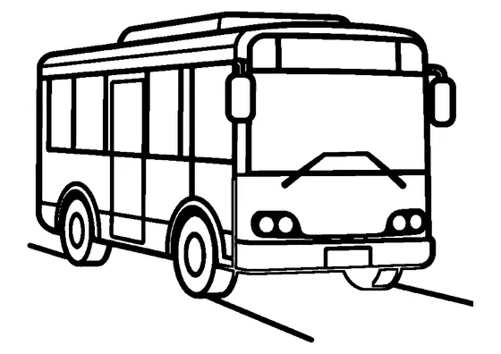 Nowoczesny autobus miejski widziany z przodu z dużymi szybami, wycieraczkami i lusterkami do pokolorowania dla dzieci.