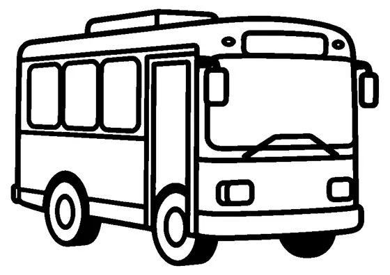 Färgläggningsbild som visar en stadbuss med en stor framruta och sidofönster, perfekt för barn att färglägga.