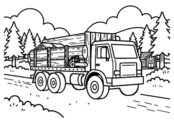 Un camion carico di tronchi in una radura del bosco.