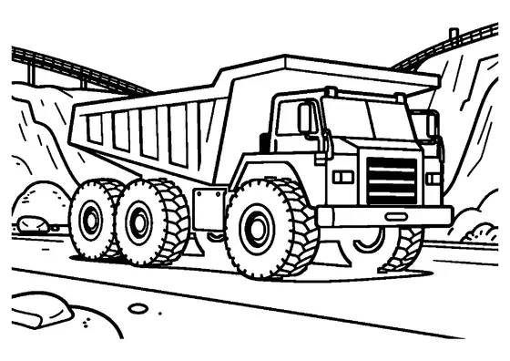 Un enorme dumper da miniera al lavoro in una cava a cielo aperto.