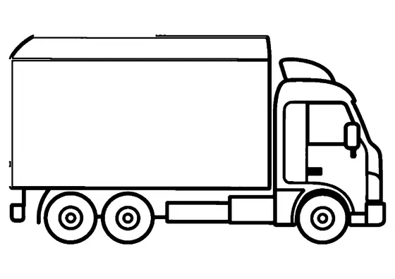 Camion bascule com tampa traseira fechada visto de lado.