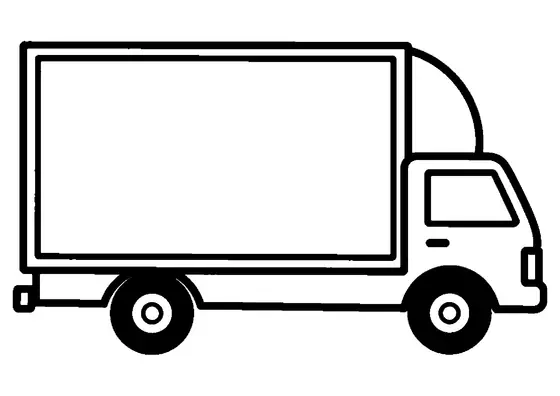 Camion de distribuição com um grande toldo lateral fechado visto de lado.