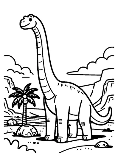 Un Diplodocus de cuello largo estirándose hacia la copa de una alta conífera.