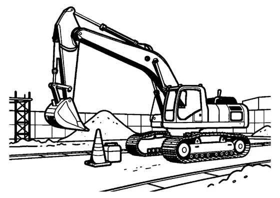 A tracked excavator working beside a pile of sand at a large construction site.