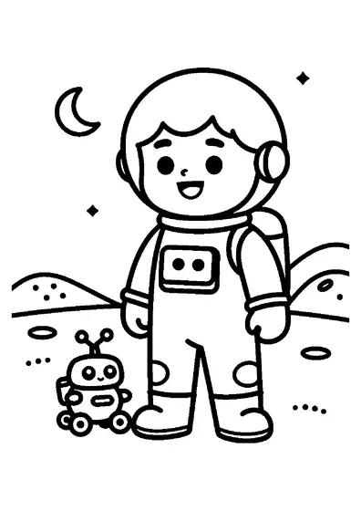 Un astronauta con traje espacial de pie junto a un astromóvil en la superficie de un planeta alienígena.