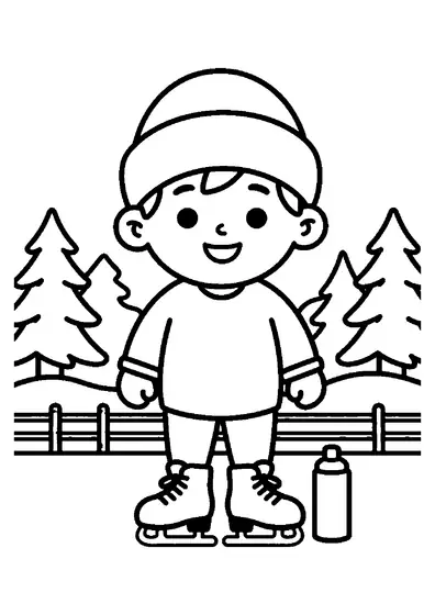 Un niño practica patinaje artístico en una pista exterior con gorro y bufanda de invierno.