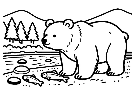 Un oso pardo junto a un arroyo de montaña cerca de una roca y un salmón recién capturado.