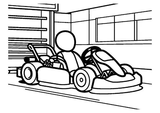 Gokart wyścigowy stojący w warsztacie toru kartingowego kolorowanka.