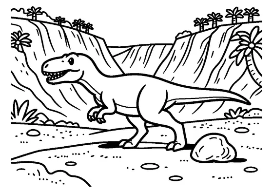 Un Velociraptor zvelt aleargă la vale pe un versant stâncos, lângă o fosilă mare.