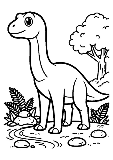 Un ágil Dryosaurus a la orilla de un arroyo de montaña rodeado de plantas de menta.