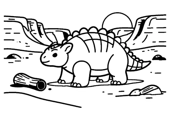 Un Euoplocephalus con cola de maza sobre una cornisa de arena y rocas en el desierto.