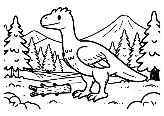 Ein gefiederter Yutyrannus läuft durch einen verschneiten Nadelwald.