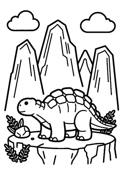 Un Nodosaurus con coraza de placas permanece junto a una profunda grieta rocosa.