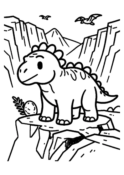 Un Pachycephalosaurus cu cap bombat stă pe o margine stâncoasă într-un canion montan.