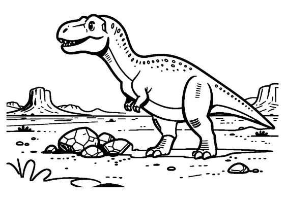 Ein furchteinflößender Tarbosaurus durchquert eine karge, mit Felsen übersäte Wüstenebene.
