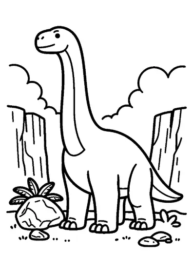 Un Therizinosaurus con garras largas cerca de las rocas en un valle prehistórico.