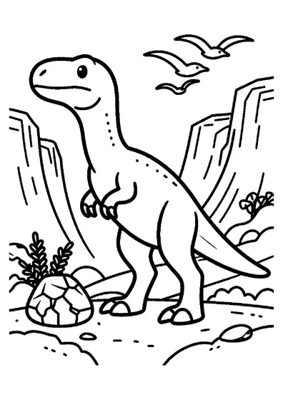 Ogromny utahraptor z rozpostartymi ramionami i wielkim pazurem na skalnym wyłomie.