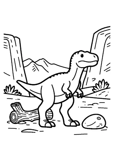 Un ágil Velociraptor con garras en forma de hoz junto al tronco de un árbol petrificado.