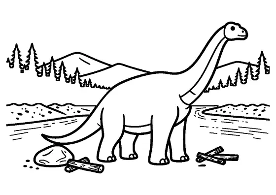 Un Wintonotitan de cuello largo permanece junto a la gran curva de un río prehistórico.