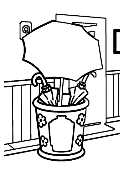 Un portaombrelli in ceramica accanto alla porta d’ingresso di una casa delle bambole.