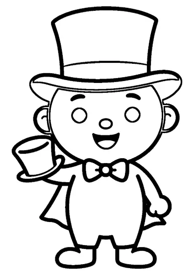 Un bambino vestito da mago che tiene un largo cappello a cilindro al suo fianco.