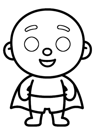 Un bambino in un semplice costume da supereroe con mantello corto e viso scoperto.