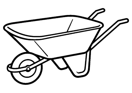 Carrinho de mão de jardim grande com uma roda e duas alças.