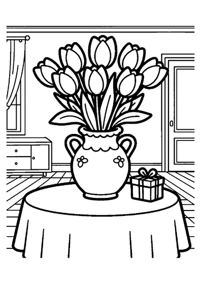 Ein großer Blumenstrauß in einer verzierten Vase steht auf dem gedeckten Esstisch.