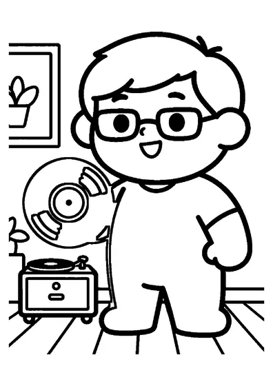 En farbror visar sin barnbarn hur man spelar musik på en gammal vinylskiva och grammofon.