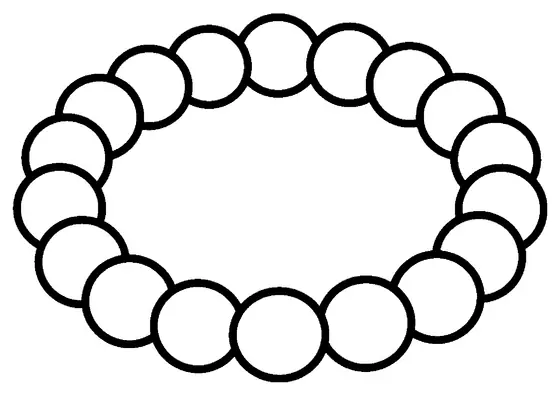 Uma pulseira redonda é composta por grandes contas bem definidas.