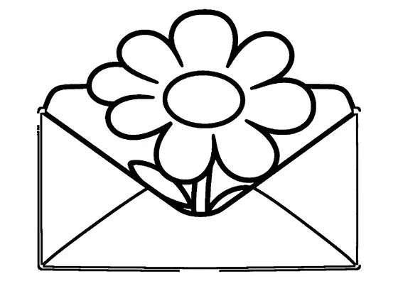 Envelope aberto com uma flor larga a espreitar do interior.