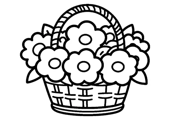 Um cesto de vime grande tem uma alça larga e algumas flores grandes.