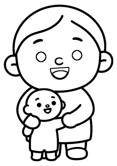 Mãe e filho abraçados e sorrindo para o público.