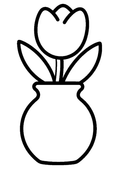 Um vaso cerâmico largo contém um único tulipão grande.