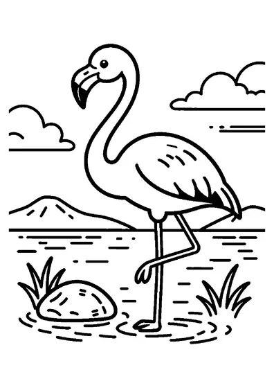Flamant rose sur une patte dans les eaux peu profondes d'un lac salé.