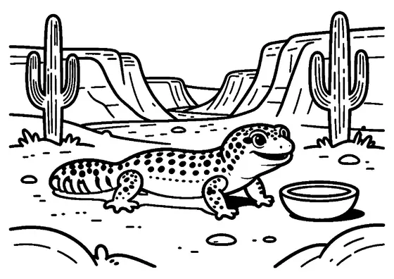 Un gecko leopard pătat se încălzește pe o stâncă mare și plată din deșert.