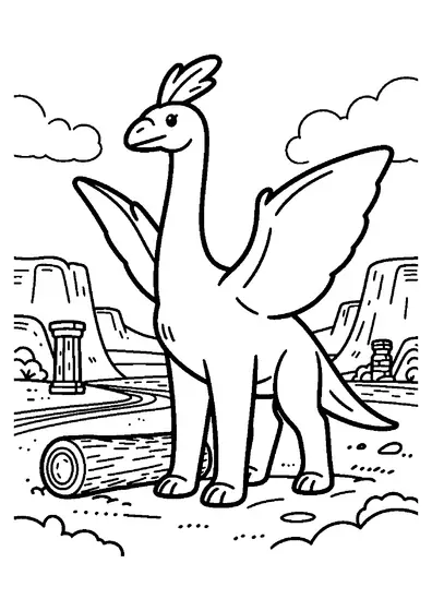A Tupandactylus stands at the foot of a tall sandstone mesa.