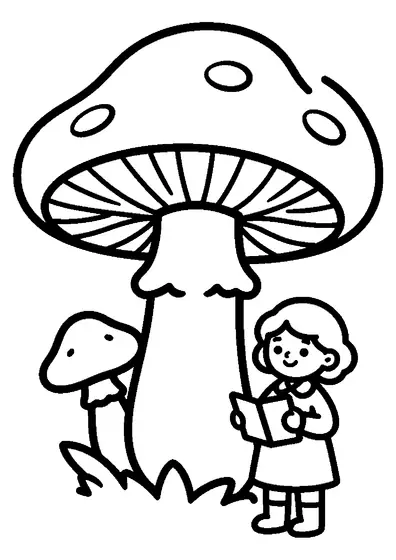 A mycologist stands beside a large fan-shaped mushroom with wavy lobes and broad enclosed sections.