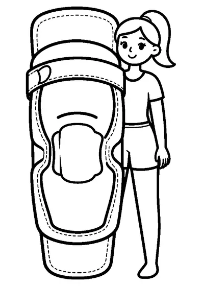 An orthotist presents a large knee brace with leaf-shaped openings and clearly defined straps.