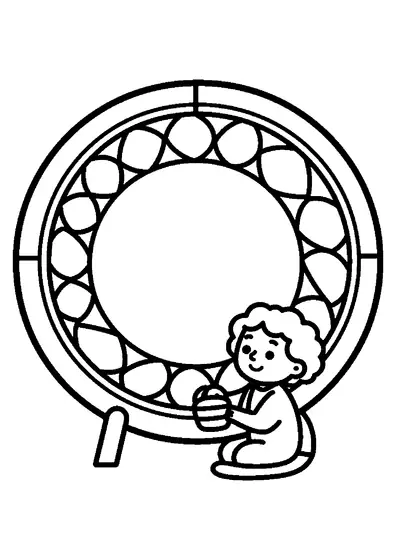 A sieve maker works on a large round sieve featuring a broad rosette and leaf-shaped sections.