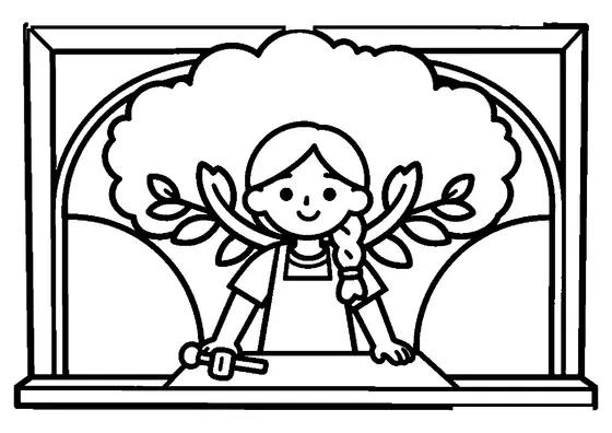 A woodcarver restores a large wooden panel featuring a symmetrical tree, leaves, and arched sections.