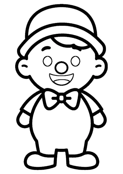 Un bambino vestito da pagliaccio che indossa un cappello tondo e un grande papillon.
