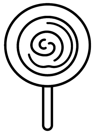 Um pirulito grande e redondo com espiral e um pau de sorvete grosso e reto.