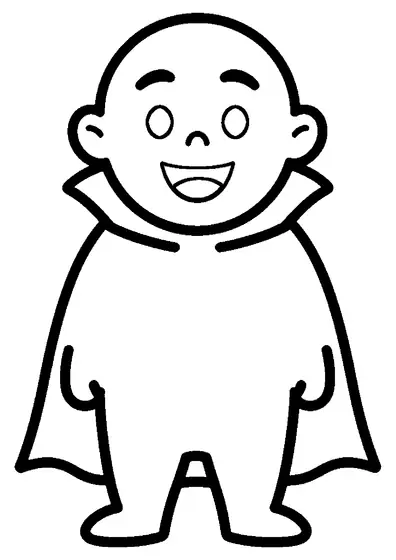 A friendly vampire standing calmly in a cape with a high collar.