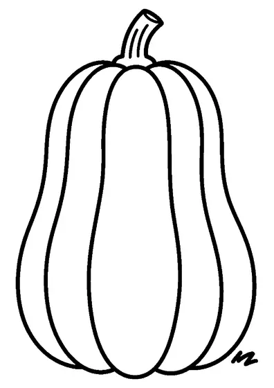 Una zucca alta con scanalature verticali su un piccolo prato d'erba.